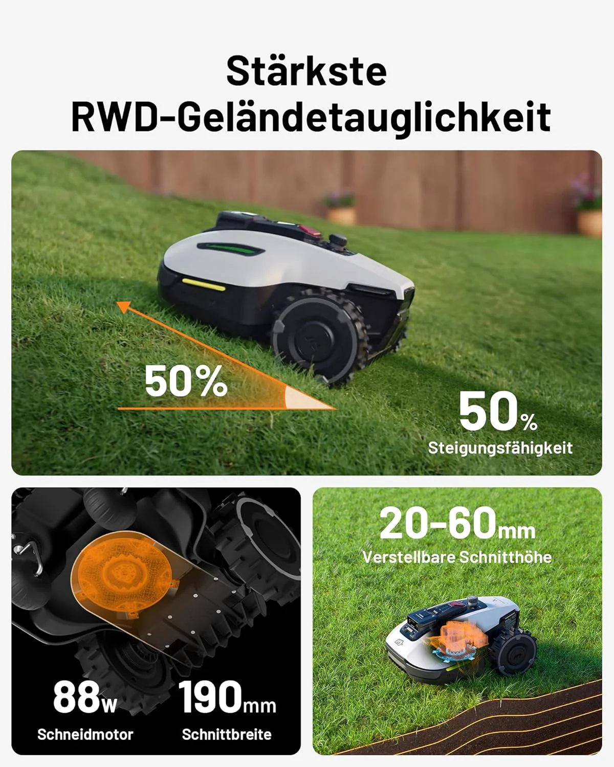 MAMMOTION YUKA Mini 700 robotmaaier zonder begrenzingsdraad, NetRTK+Vision, geen RTK-antenne nodig, automatische kartering, aanbevolen 700m2, max. 1100m2, met 4G-module, 50% helling