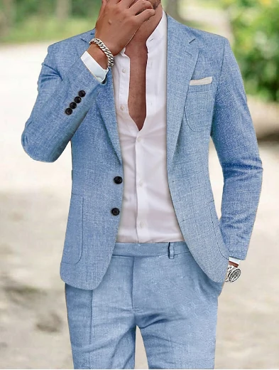 Moderner Herrenanzug f��r den Sommer | Atmungsaktiver Zweiteiler aus leichtem Stoff | Bequemes Sakko und Hose Set Slim Fit