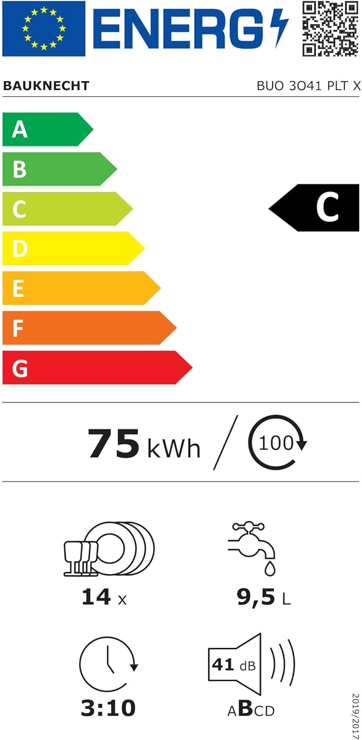 Bauknecht BUO 3O41 PLT X Unterbau-Geschirrspüler 60 cm /14 Maßgedecke /10 Standardprogramme und 1 Sensorprogramm/PowerClean/ActiveDry/Besteckschublade/Vollwasserschutz