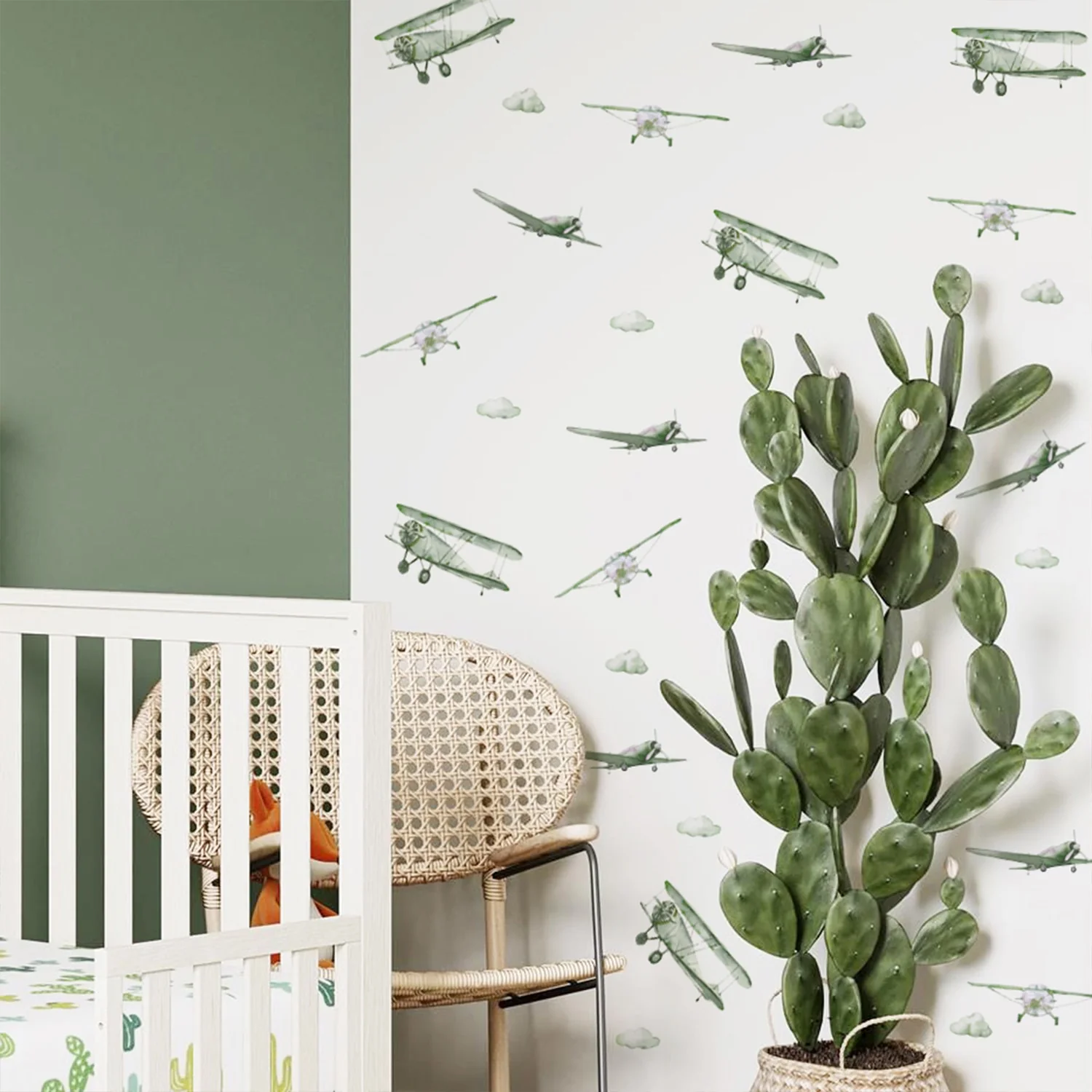 Watercolor Airplane Wall Stickers, Vintage Airplane Nursery Wall Decal for Boys Room