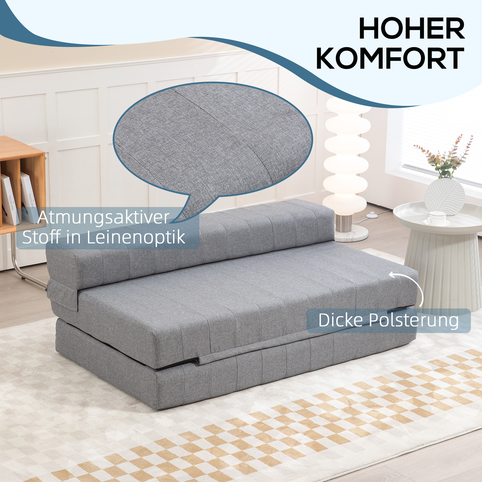 Opvouwbare Gastenbed Stoel, Slaapbank, Opvouwbaar, tot 250 kg, 138x80x50 cm, Grijs