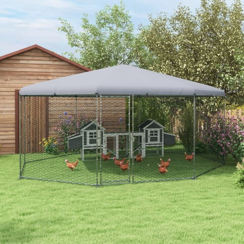 2025 PawHut Grote Metalen Kippenren met Waterdichte Dekking 17'x15.7'x9'