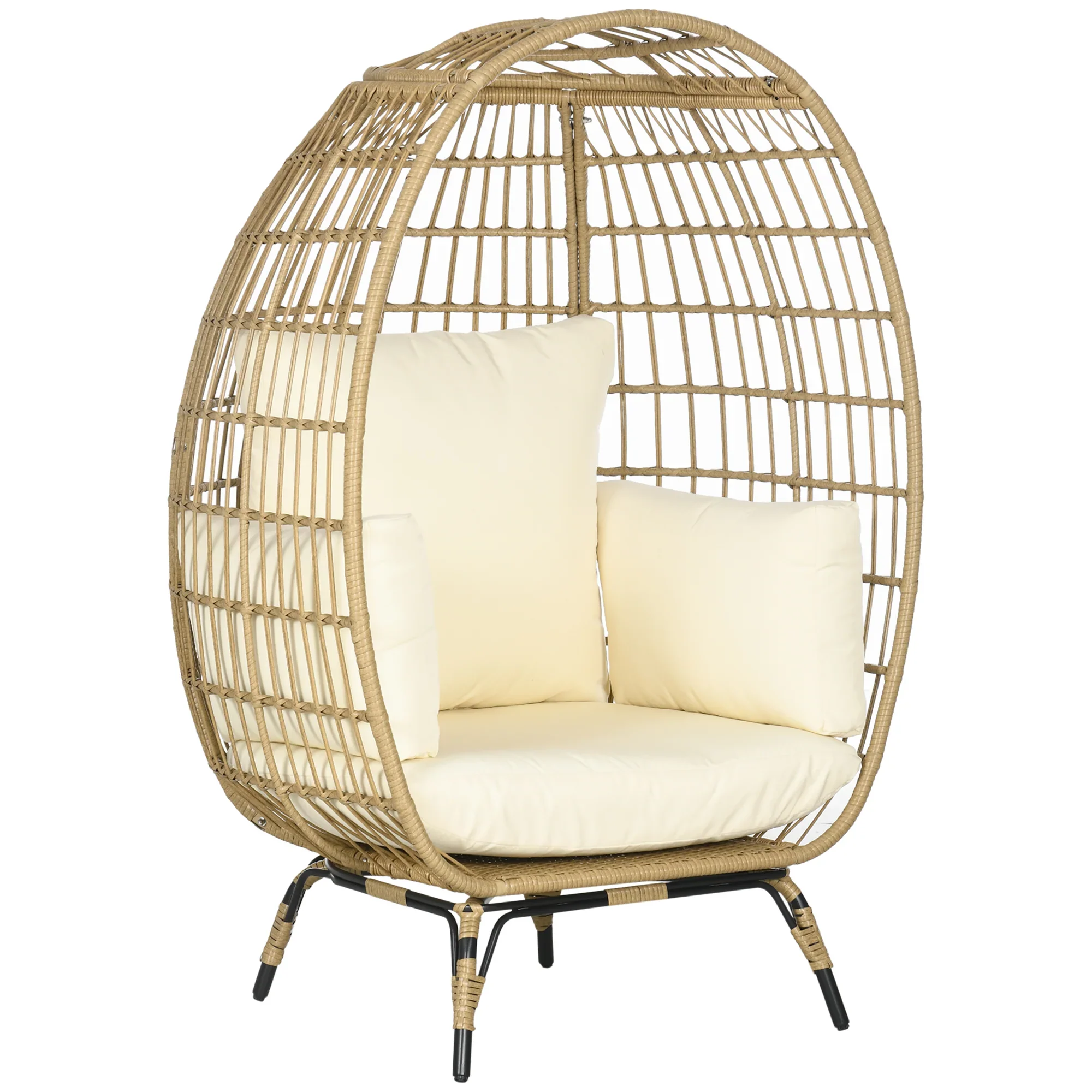 Outsunny Rotan fauteuil in mandvorm met dikke kussens en verstelbare poten