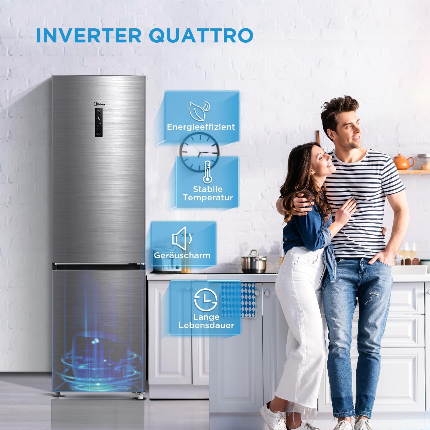 Midea MERB276FGE02A Fridge/Freezer Combination, 180 cm Height, NoFrost, Double Control, Super Cooling Function, 219 kWh per Year, Fridge Capacity 199 L, 71 L Freezer Capacity