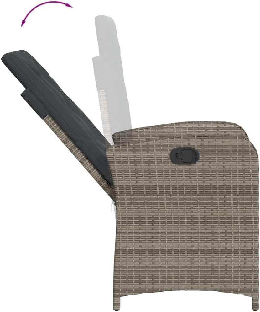 HUAKEHOM Gartensessel mit Kissen 2 STK. Gartenstuhl mit Verstellbarer Rückenlehne Liegestuhl mit Stahlrahmen Sessel Stuhl Relaxsessel Poly Rattan Grau Poly Rattan
