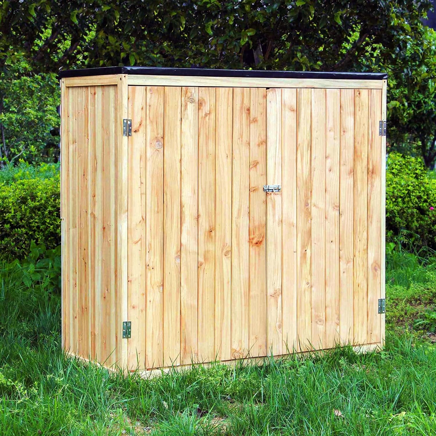 Wiltec Gartenhaus mit Doppeltür in Naturfarbe Holz 136 x 58 x 127 cm Gerätehaus für den Garten Geräteschuppen Gartenschrank Geräteschrank