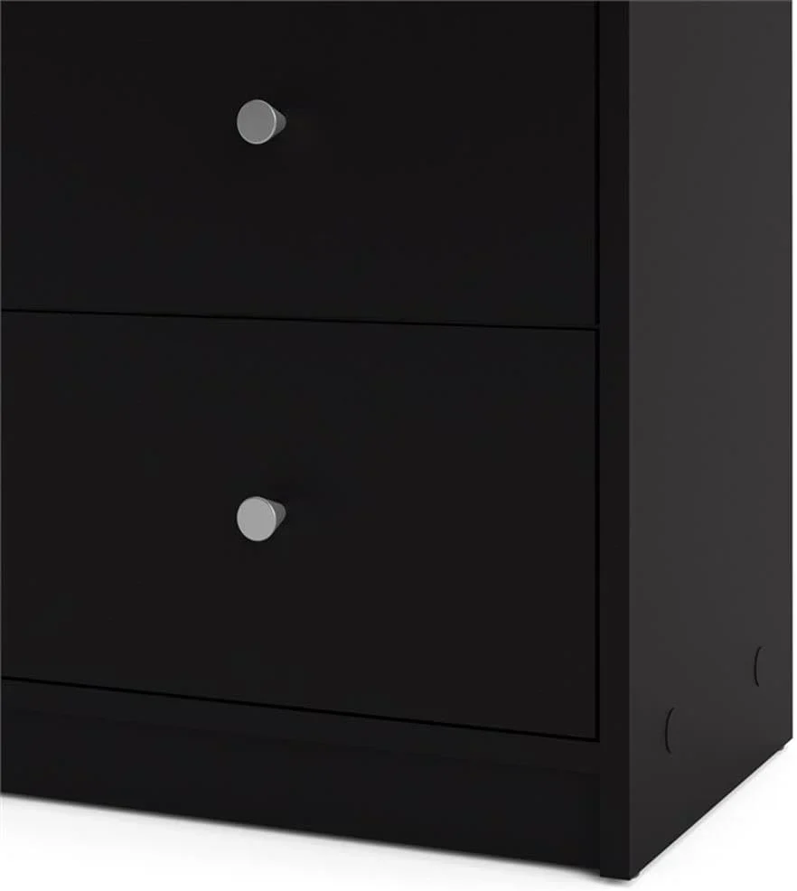 3-Pc Scandinavian Design Engineered Wood Bedroom Furniture Set with 3-Drawer Chest & 6-Drawer Double Dresser & 1-Drawer Nightstand, Pewter Plastic Handles, Smooth Plastic Glides, in Black