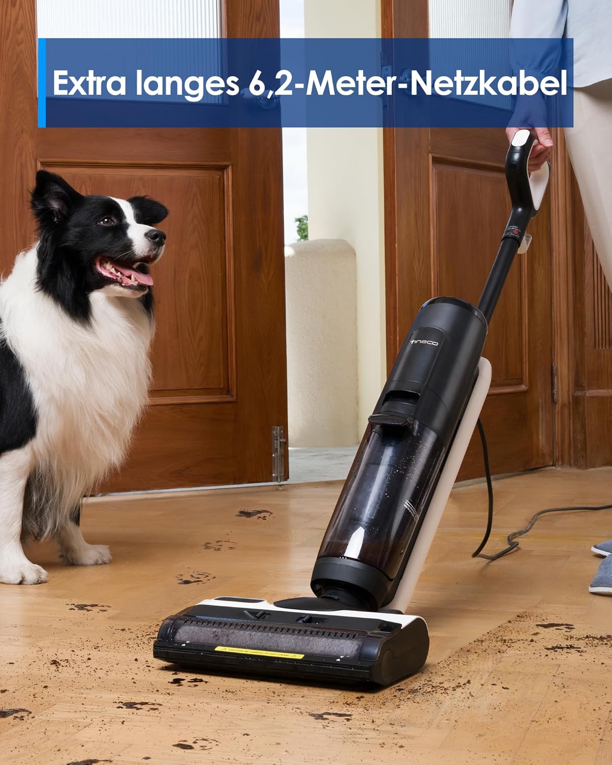 Tineco iFLOOR 5 Steam Nass Trockensauger, 120℃ Hochtemperatur-Dampf, Dampfreiniger mit Kabel, Selbstreinigung Nasssauger, Hartholz bodenreiniger für klebrige Verschmutzungen, Essensreste