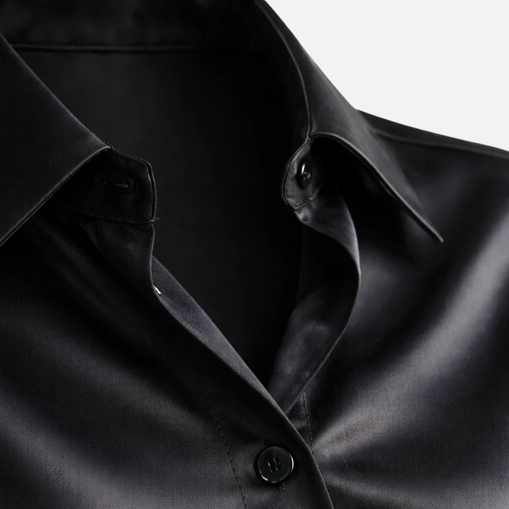 Damen Satin-Bluse mit Knopfleiste und langen ?rmeln