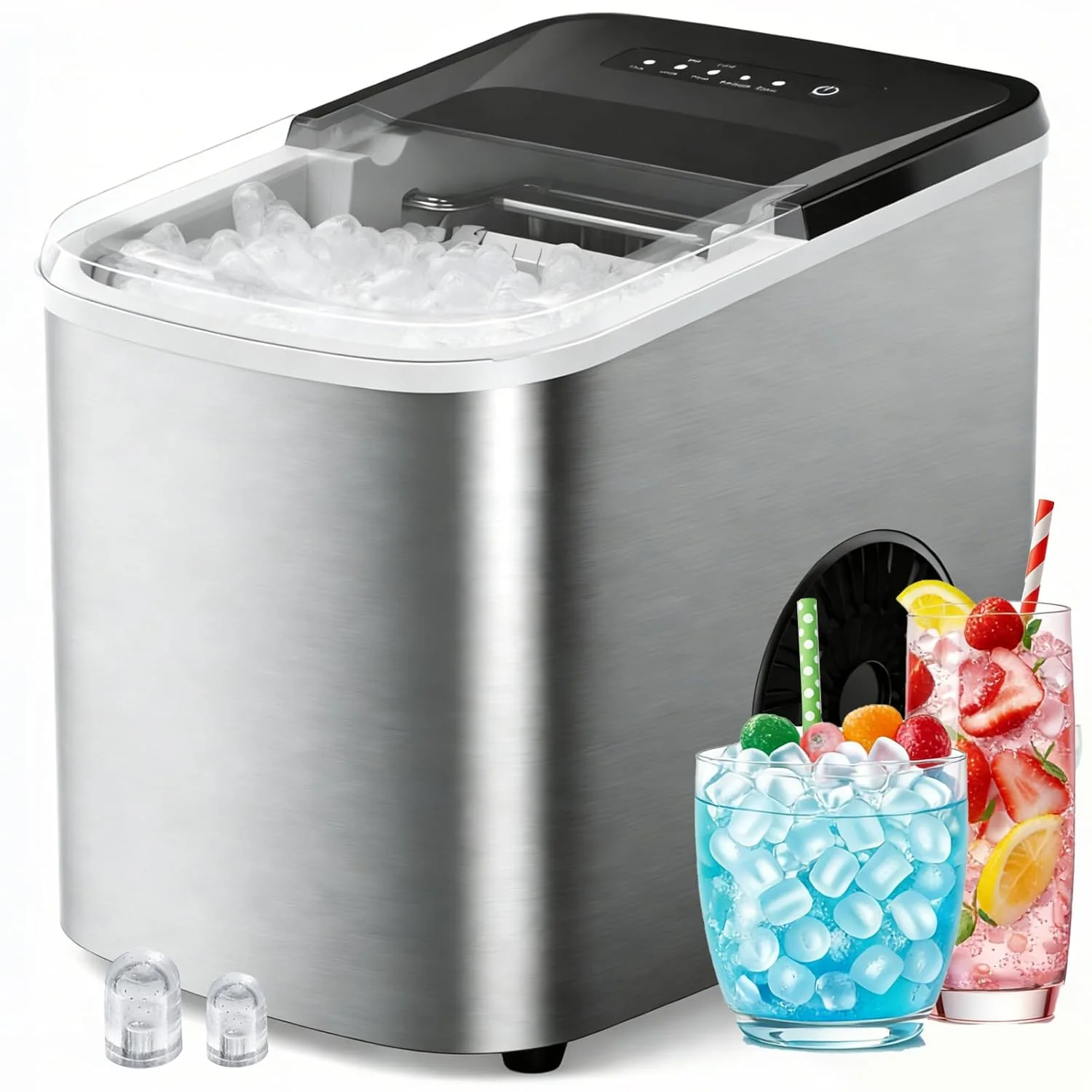 38lbs Per Day Countertop Ice Maker. 9 Ice Cubes in 3.5 Minutes. Self-Cleaning Portable Ice Machine with 2 Bullet Sizes for Kitchen. Camping. RV. and Party
