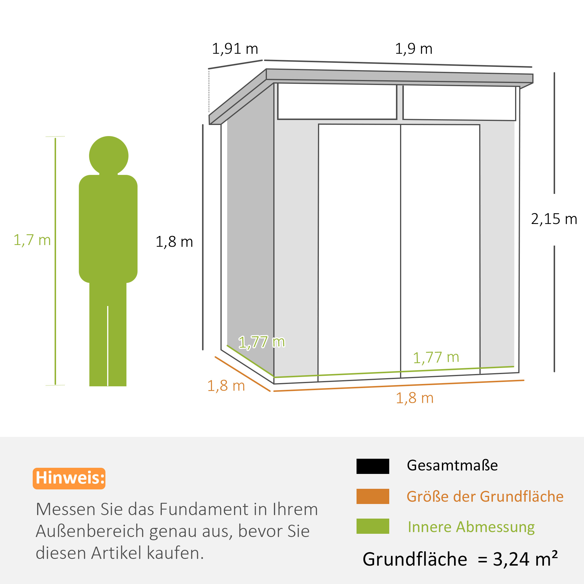 Outsunny 1,9 x 1,9 m Tuinschuur, Opslagschuur uit Kunststof, met Afsluitbare Deuren, 2 Ventilatieopeningen, Lichtgrijs