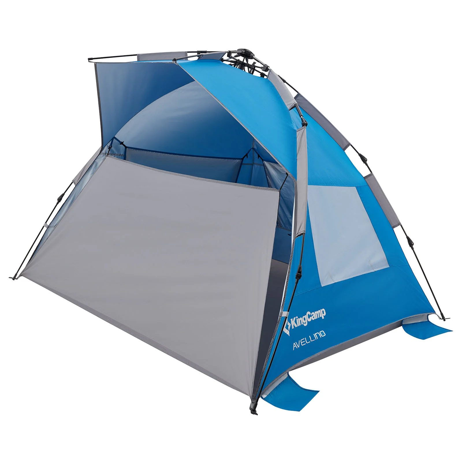 KingCamp Avellino Automatische Strandtent �C UPF50+ zonbescherming, wind- & privacybescherming met hydraulisch frame, zandzakken & gaasramen