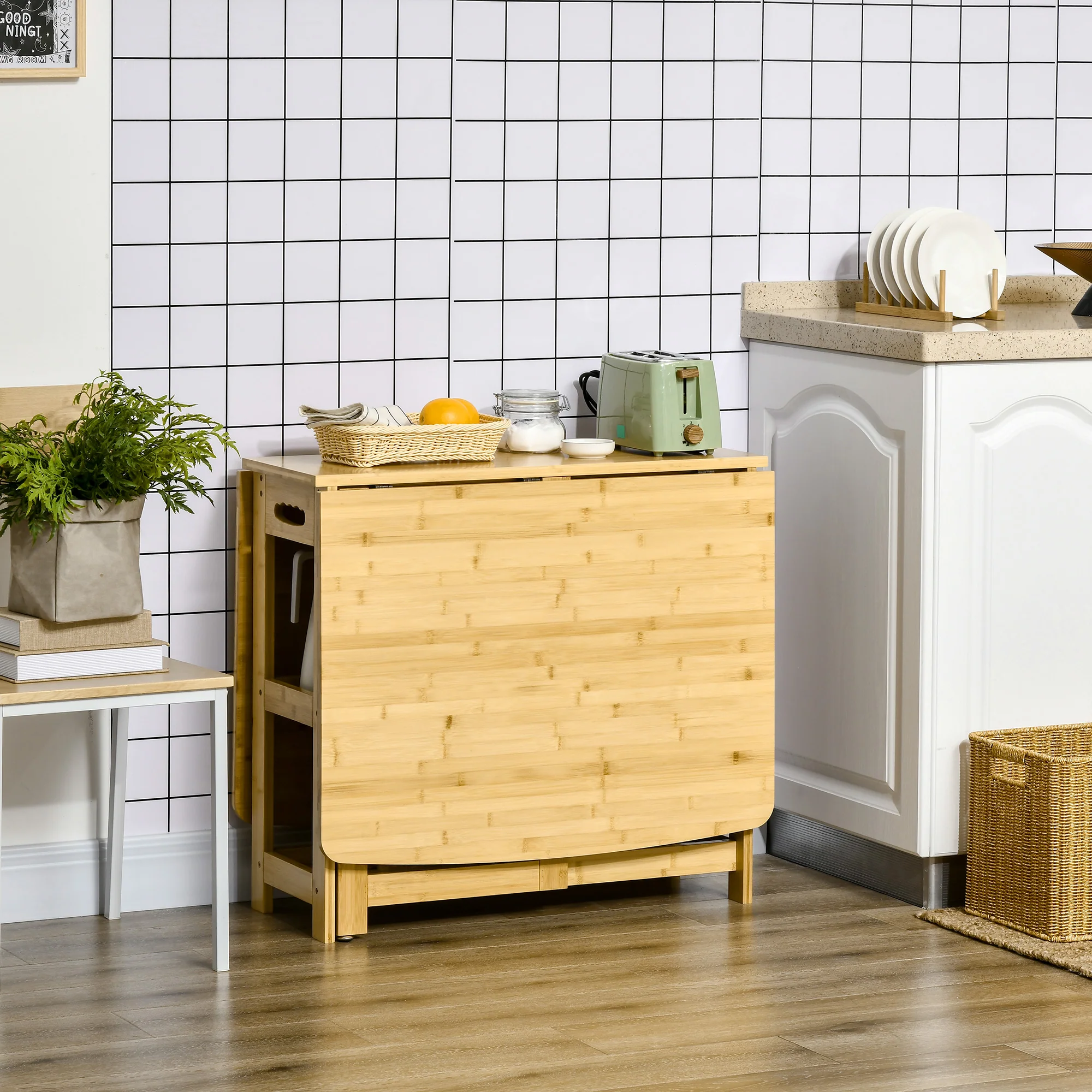 HOMCOM eettafel klaptafel met opbergvakken eetkamertafel keukentafel naturel hout