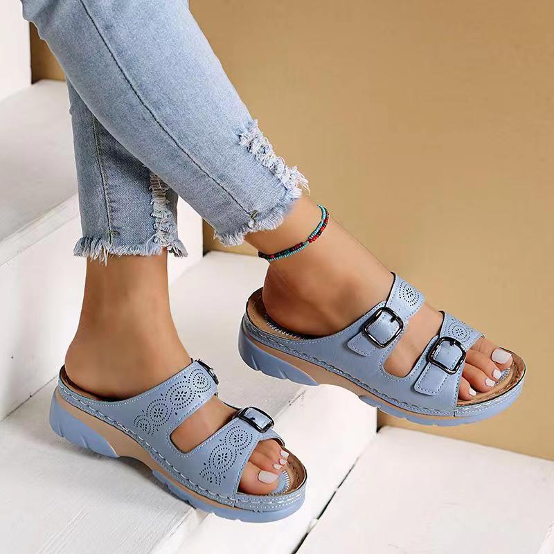 Orthop?dische Leder Sandalen Damen mit Fu?bett | Bequeme Sommerschuhe f��r breite F��?e | Weitpassform & Memory Foam Sohle