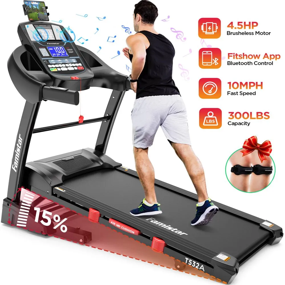 Famistar Folding Treadmill for Home with 15 Levels Auto Incline, 300LB Capcity, 10MPH Fast Speed Controls  sgtnighsdesigns