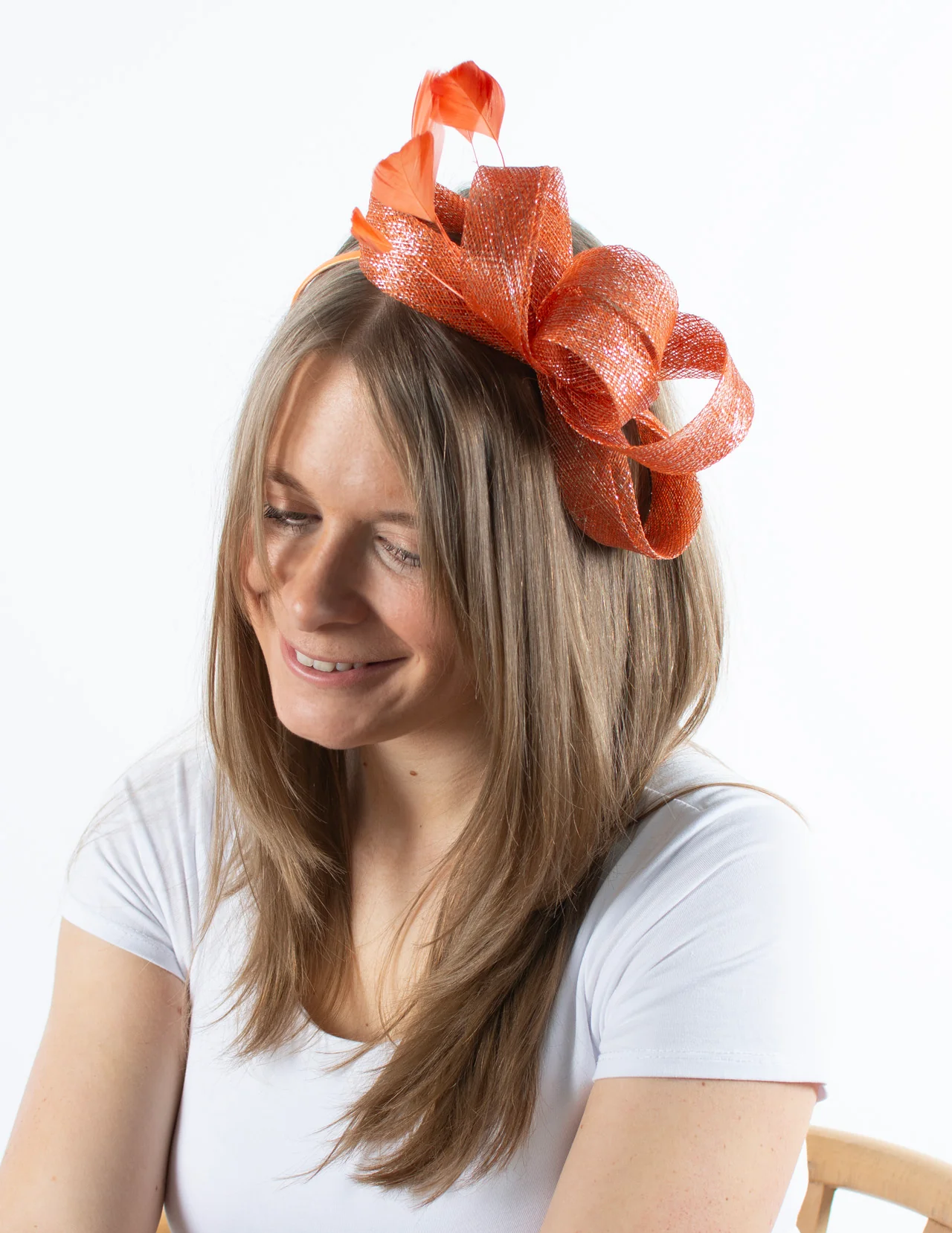 Fascinator | Feather Loop | Metallic Orange