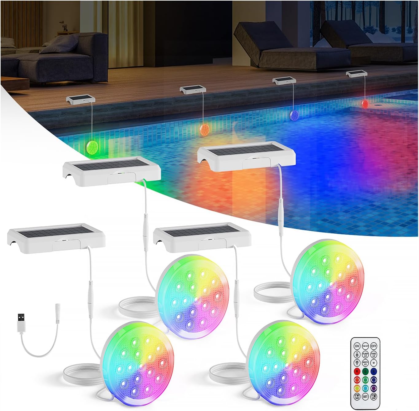 Solar Pool Lights Submersible Pool Lights (4 Pack)