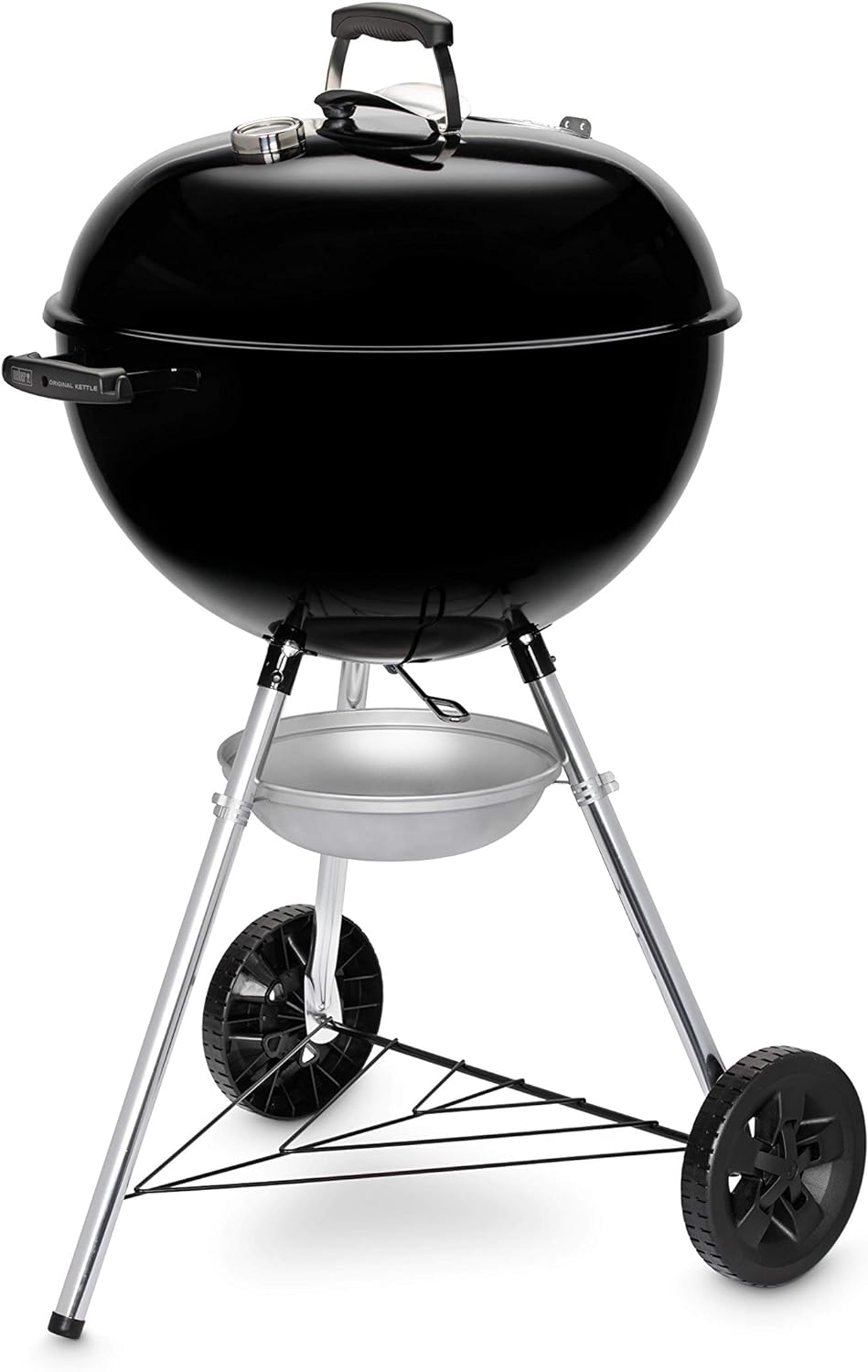Weber Original Kettle Grill węglowy, powierzchnia grilla Ø 57 cm, grill BBQ z emaliowaną pokrywą i kociołkiem, termometr w pokrywie, system czyszczenia One-Touch - Czarny (14101004)