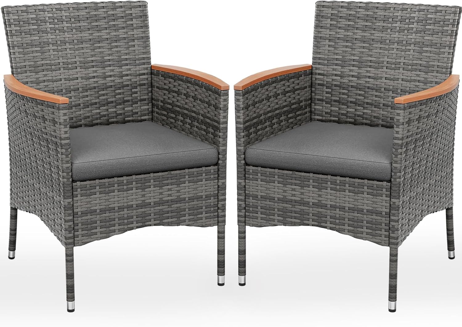 UDPATIO Gartenstühle 2er Set Rattan mit Kissen, Wetterfeste Gartenmöbel, Gartenstuhl Hochlehner für Balkon Terrasse, Outdoor Lounge Sessel, 60 * 59 * 85cm, Grau