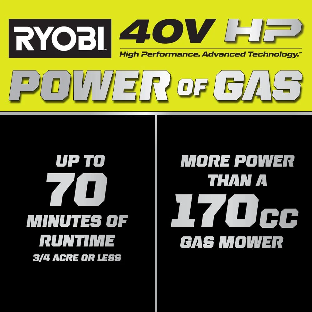 Ryobi 40V HP Brushless 21-in Self-Propelled AWD Lawn Mower – Whisper Series – Includes (2) 6.0Ah Batteries and Charger