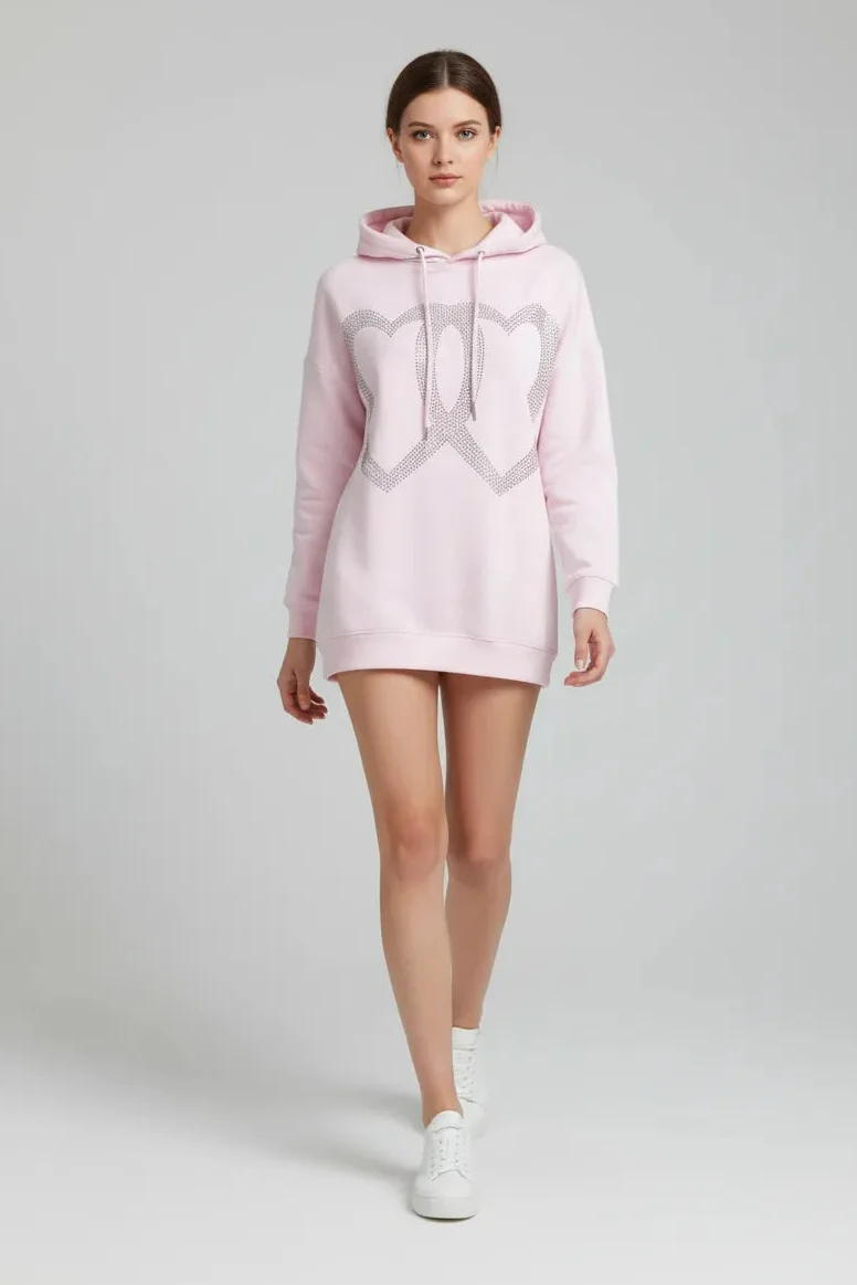 Women's Sequin heart pink hoodies