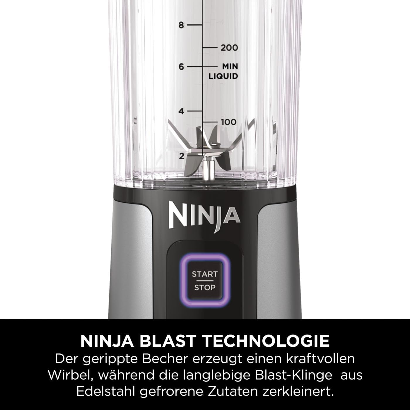 Ninja Blast Tragbarer Mixer / Blender / Smoothie Maker, 530ml Becher, Auslaufsicherer Deckel, Leistungsstarker Mini Standmixer, Kabellos & Wiederaufladbar, Zerkleinert Eis & Obst, Schwarz, BC151EUBK