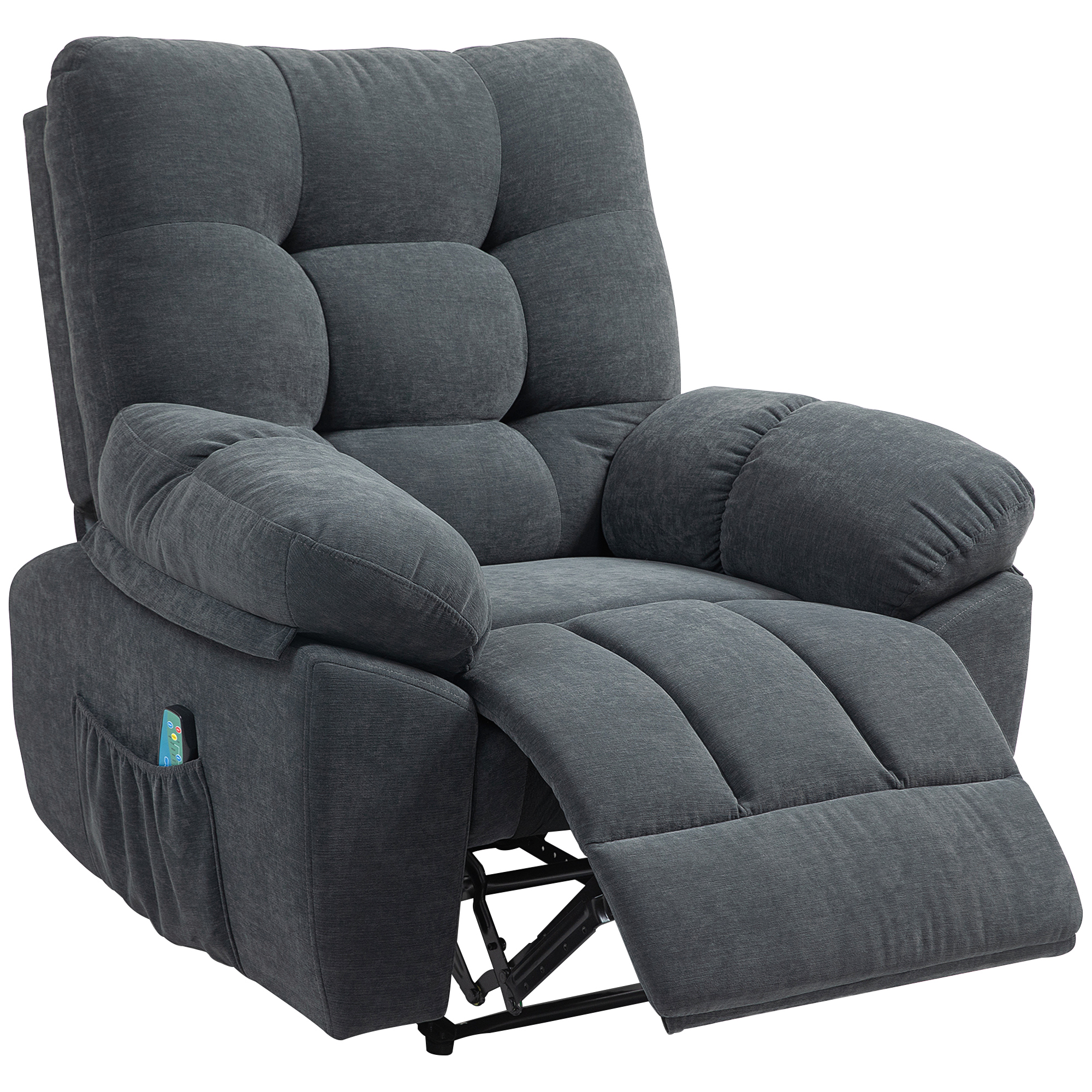 Relaxstoel met Massage, 8 Vibratiepunten, Verstelbare Voetsteun, Zijvak, Ligstoel, Grijs
