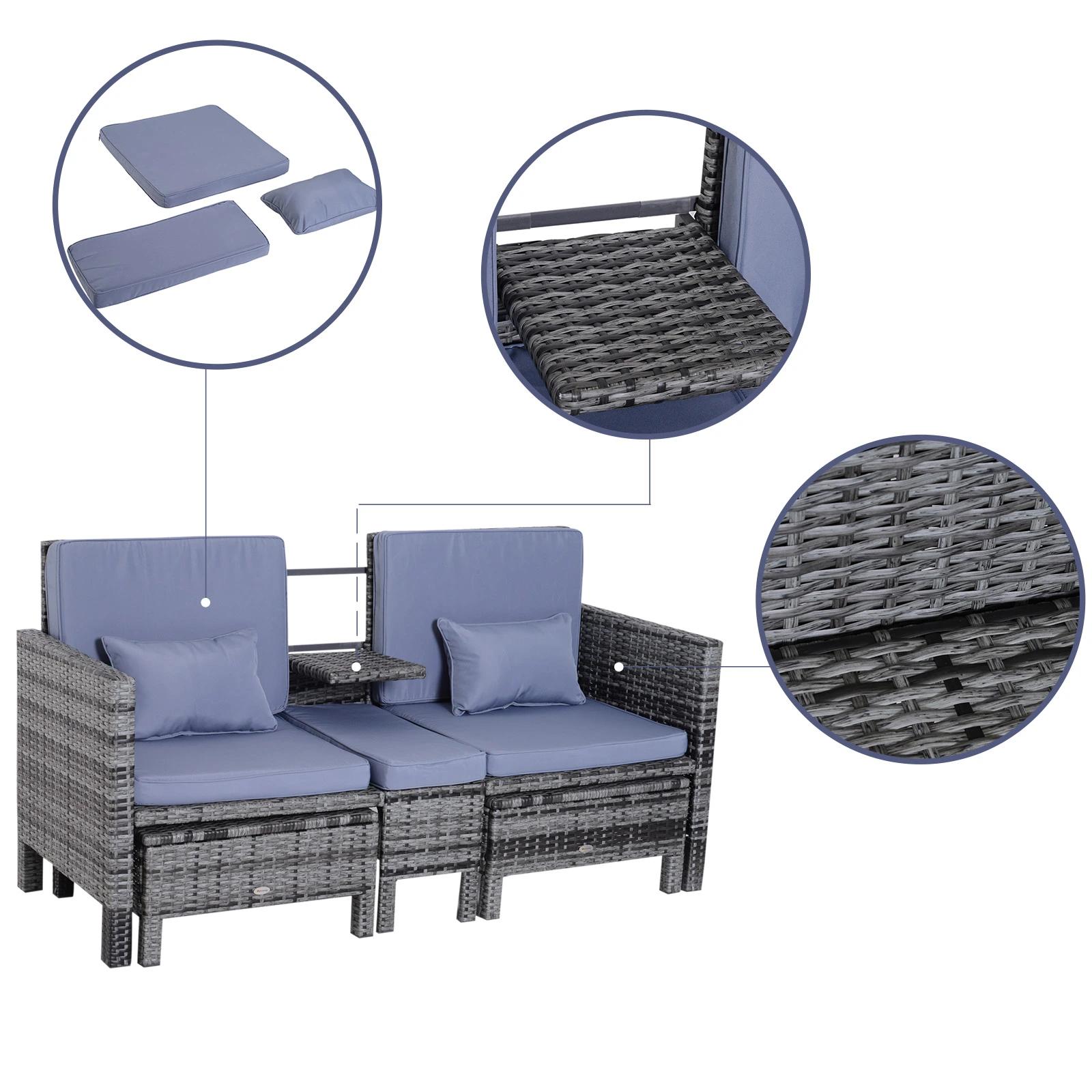 Tuinbankset lounge 3-delig Tuinset tuinmeubelen met sofa krukje kussens