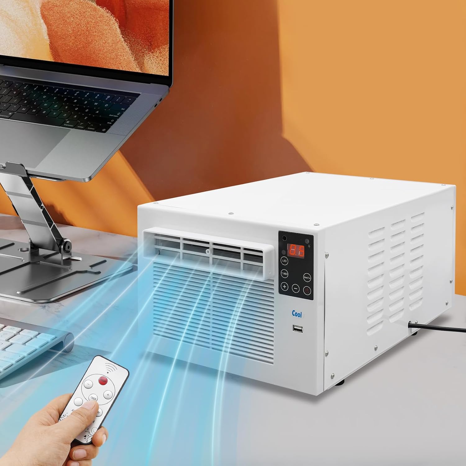 Mini Klimaanlage - 280W Klein Fensterklimaanlage mit Fernbedienung und Abluftschlauch, Mobile Kompakt Einbau Klimagerät, Tragbare Luftkühler für Schlafzimmer, Wohnzimmer, Büro