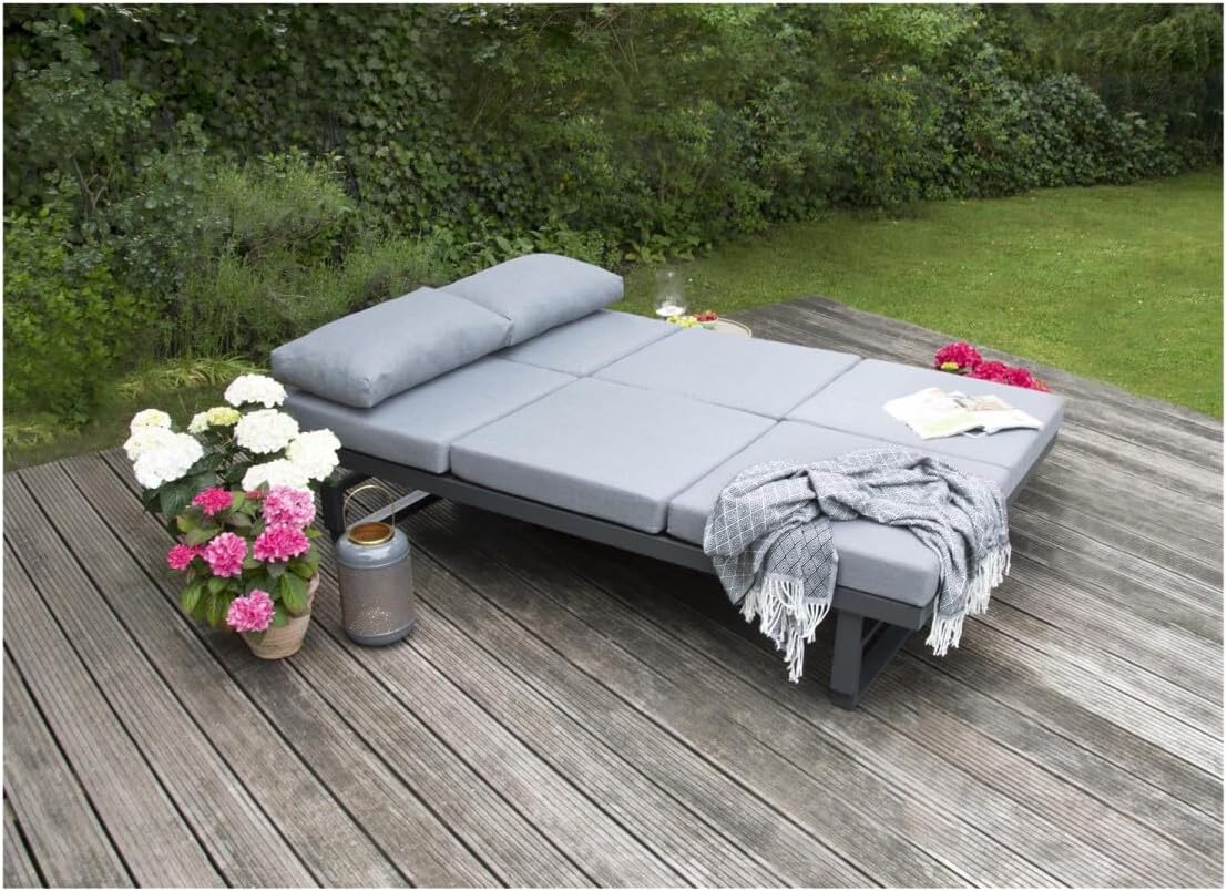 Green Spirit - Gartenlounge-Set Piazza - Grau, Aluminium, Tisch und Sitzbank höhenverstellbar, Wetterfest, Gartenmöbel-Set mit 2 Sofas & Tisch, Eck-Lounge für Garten, Terrasse & Outdoor