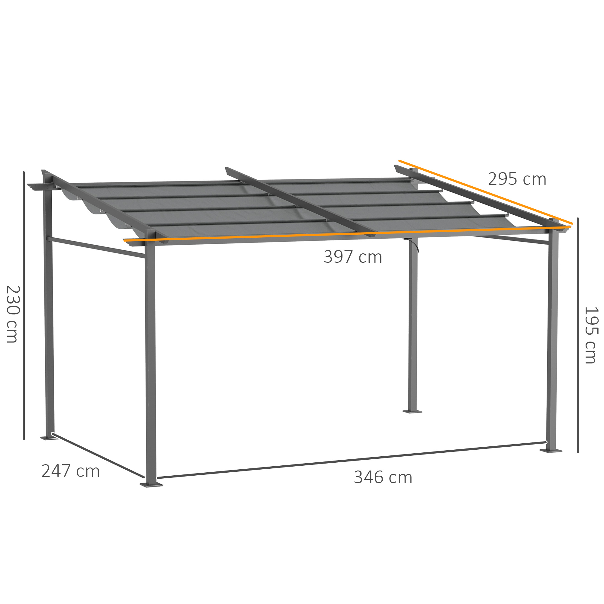 Pergola met Bevestigingsmaterialen, Intrekbaar Dak, 3,97m x 2,95m x 2,3m, Donkergrijs