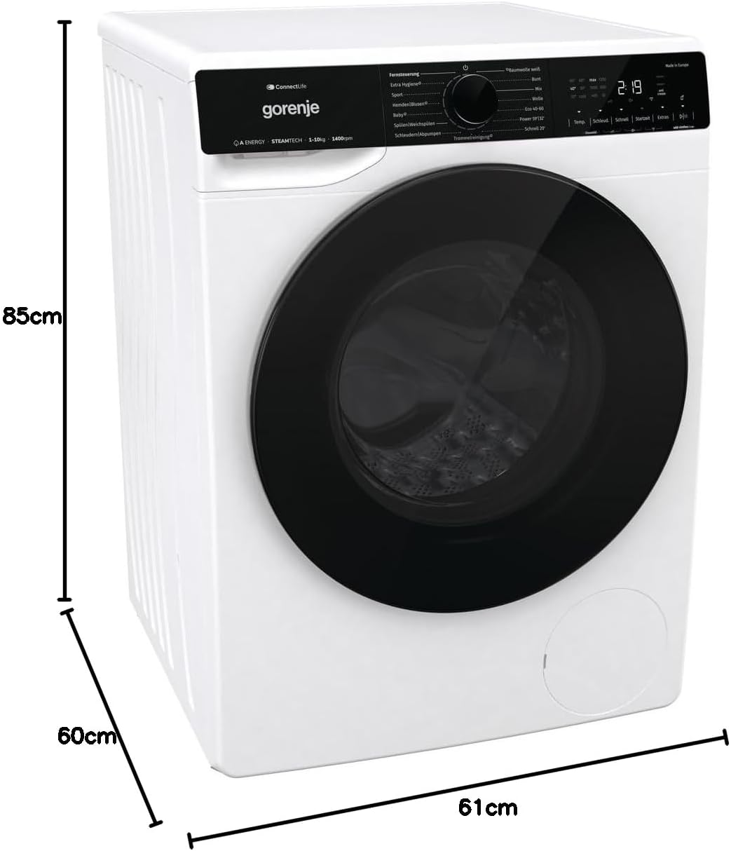 Gorenje WPNA 84 SATSWIFI Waschmaschine mit Dampffunktion / 8 kg / 1400 U/Slim Line/ConnectLife WiFi/Total AuaStop/Inverter PowerDrive Motor/Edelstahltrommel/Kindersicherung/EEK A