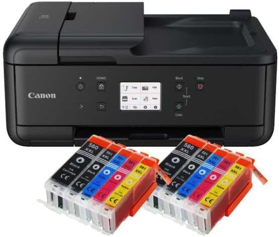 IC-Office TR7650 Farbtintenstrahl Multifunktionsdrucker 4-in-1 (Drucken, Kopieren, Scannen, Faxen, ADF, WLAN, AirPrint) schwarz + 10 XXL Tintenpatronen
