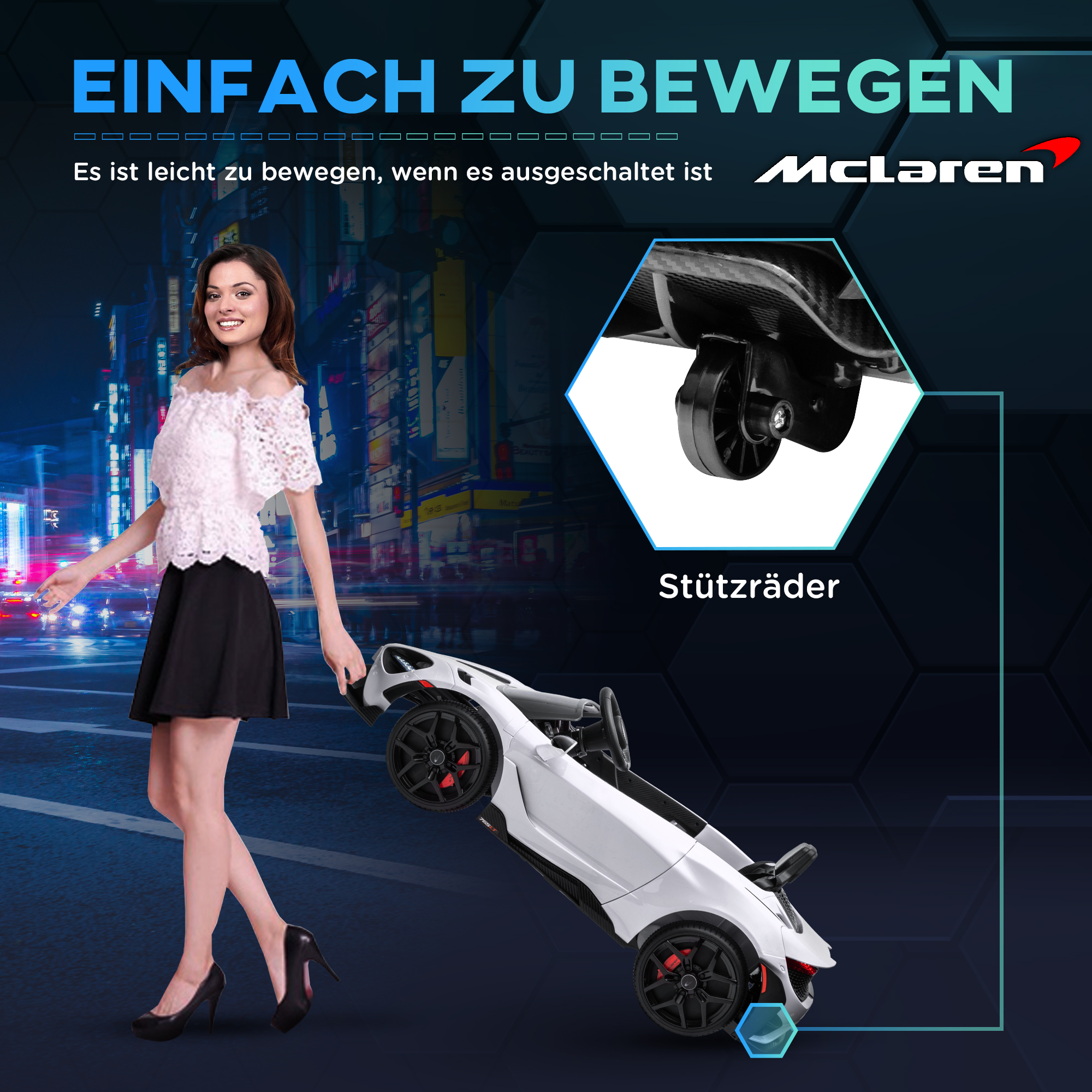 AIYAPLAY Elektrische Kinderauto met Vleugeldeuren, Afstandsbedienbaar, Zachte Start en LED-verlichting, Wit