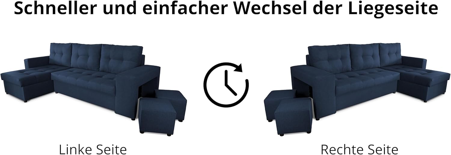 NAWSTOL - Sofa narożna Leon z funkcją spania i skrzynią na pościel – nowoczesna sofa do salonu – możliwość montażu z lewej lub prawej strony (szara + biała sztuczna skóra)