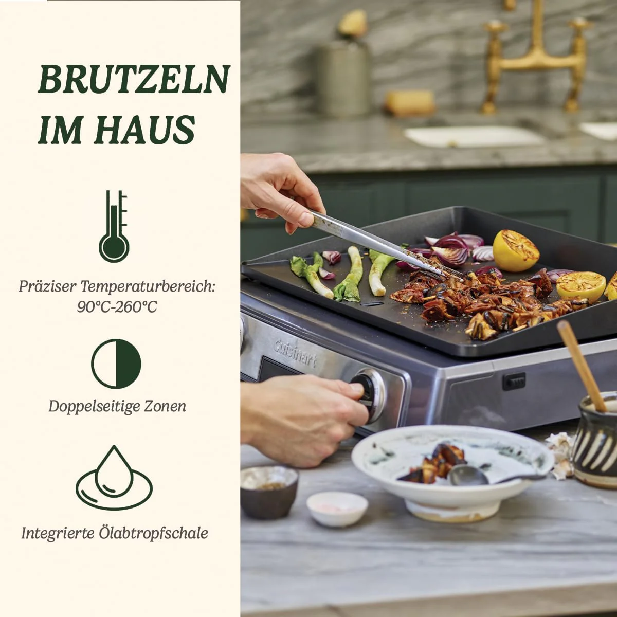 Cuisinart Hot Plate Entertaining Grill & Griddle | XL Elektrische Plancha Grill, Teppanyaki Grillplaat voor thuis | Afneembare plaat met antiaanbaklaag, 2-zone temperatuurregeling tot 260��C