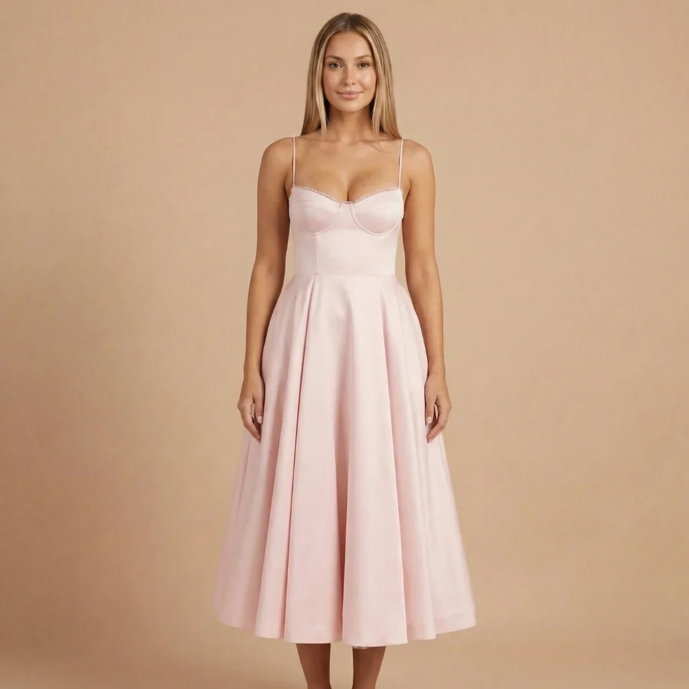 Damen Cocktail-Midikleid mit Herzausschnitt und ausgestelltem Rock
