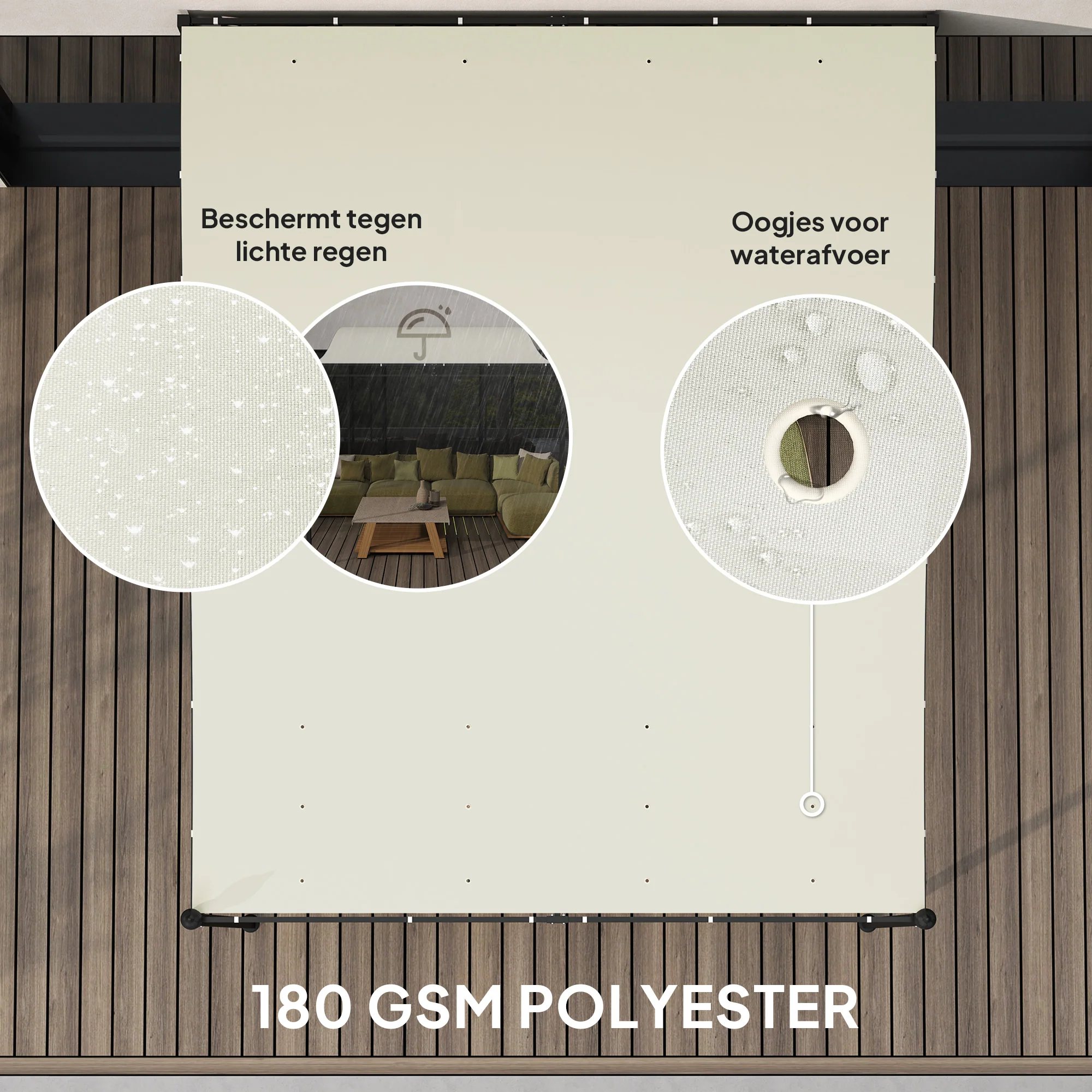 Outsunny 2,5 x 3 m Pergola, Wandgemonteerde Tuinpaviljoen, waterbestendig, Metalen frame, Afvoergaten, Schaduwdak, Crèmewit