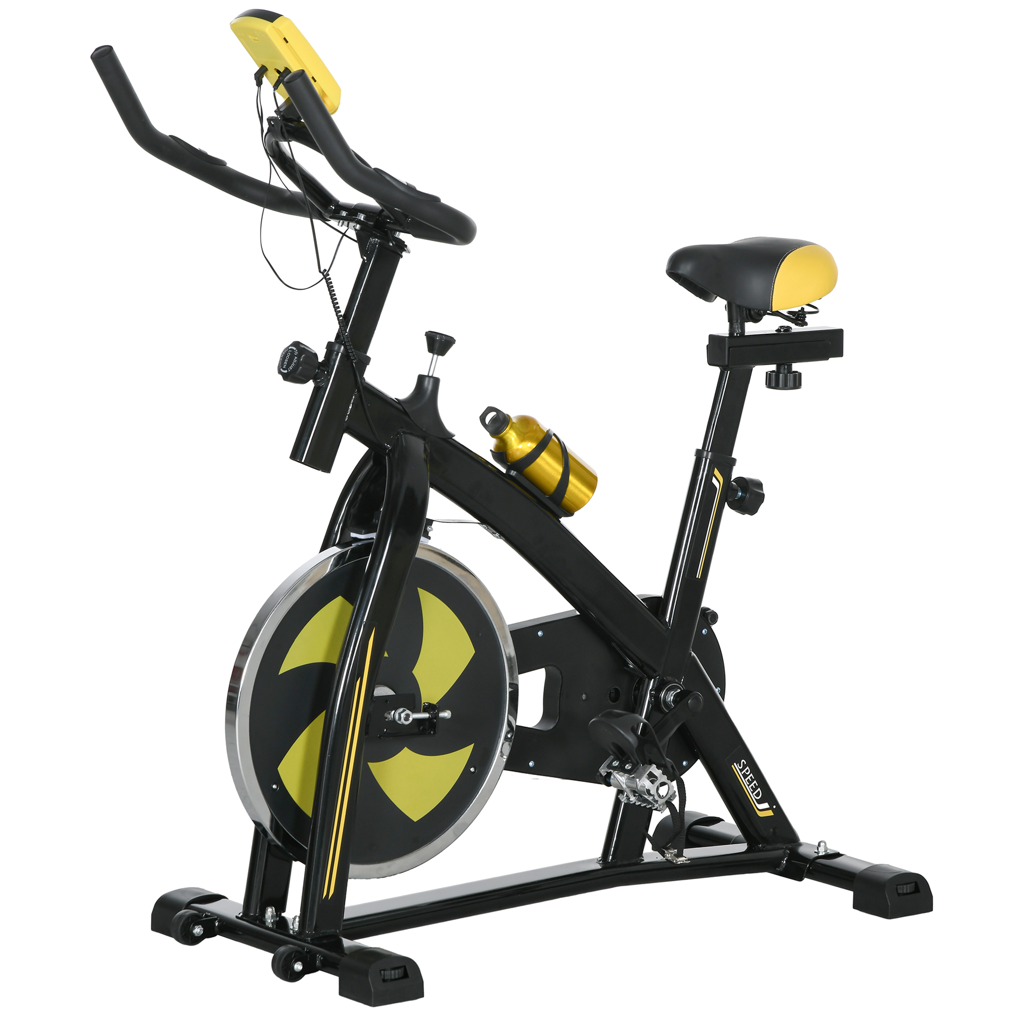 SPORTNOW Hometrainer, stil, aanpasbare weerstand, hartslagsensor, monitor, Geel