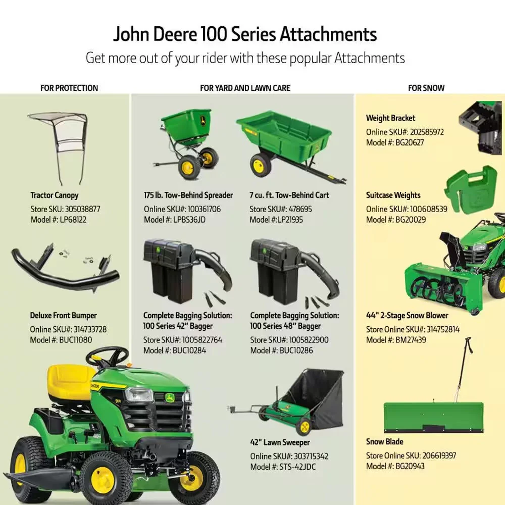 John Deere S100 ride-on lawnmower, 107 cm (42 inch) cutting width – 17.5 hp petrol hydrostatic drive