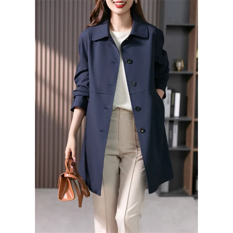 Wasserabweisender Trenchcoat f��r Damen | Mittellanger ��bergangsmantel Casual Design | Klassischer Regenmantel mit Taschen