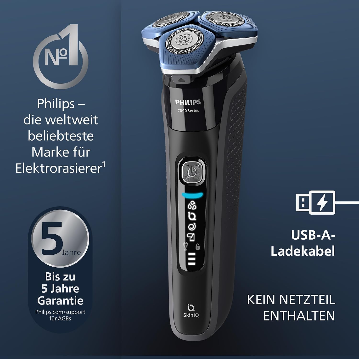 PHILIPS Shaver Series 7000 – Elektrischer Nass- und Trockenrasierer für Herren mit ausklappbarem Trimmer, Reinigungsstation, Ladestation & Reiseetui (Modell S7886/55)