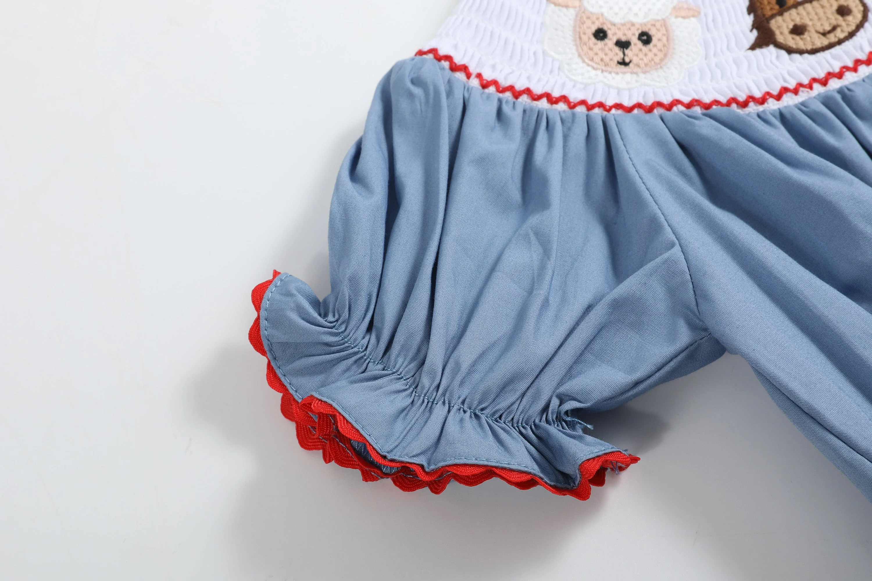 Blue Farm Animals Smocked Romper