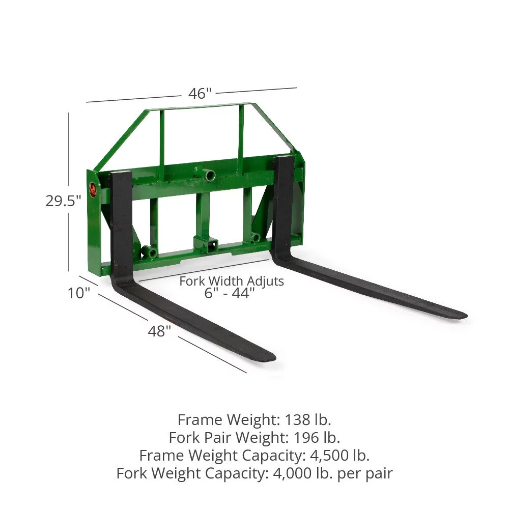 2025 Titan Attachments Palletvorkframe UA, 48�� Vorklepbladen, Compatibel met John Deere Tractoren, 4.500 LB Capaciteit