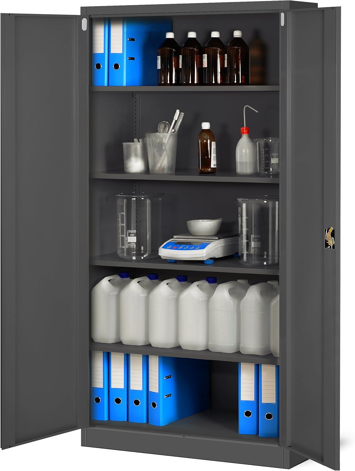 Jan Nowak Metallschrank Jan 185 x 90 x 40 cm - Metall Aktenschrank Abschließbar mit 2 Türen, Mehrzweckschrank mit 5 Ebenen, Büroschrank aus Stahlschrank mit Pulverbeschichtung - Anthrazit