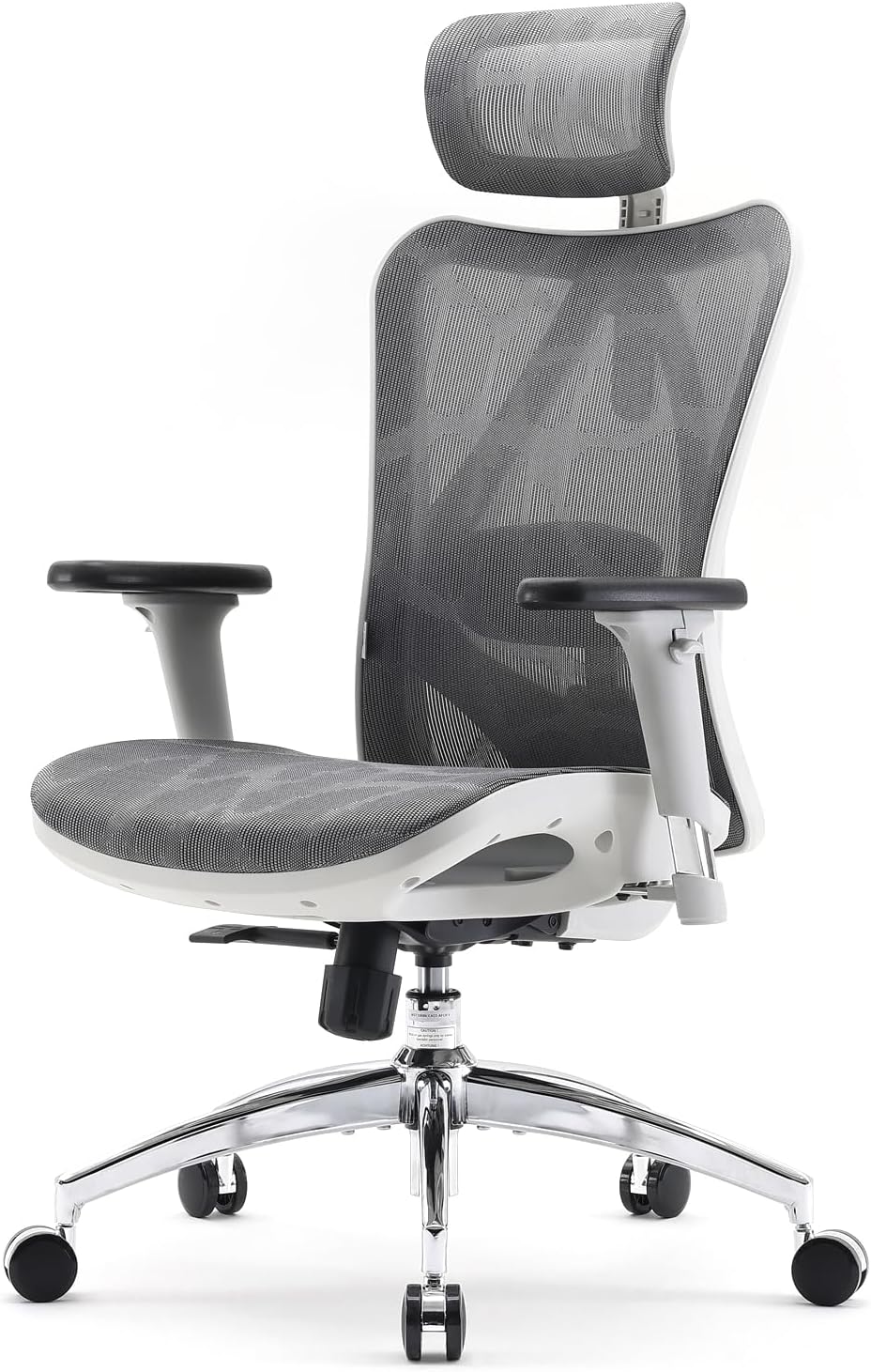 SIHOO Ergonomiczne krzesło biurowe, siatkowe, z regulowanym podparciem lędźwiowym, podłokietniki 3D, oddychające, wysokie oparcie, krzesło komputerowe, jasnoszare