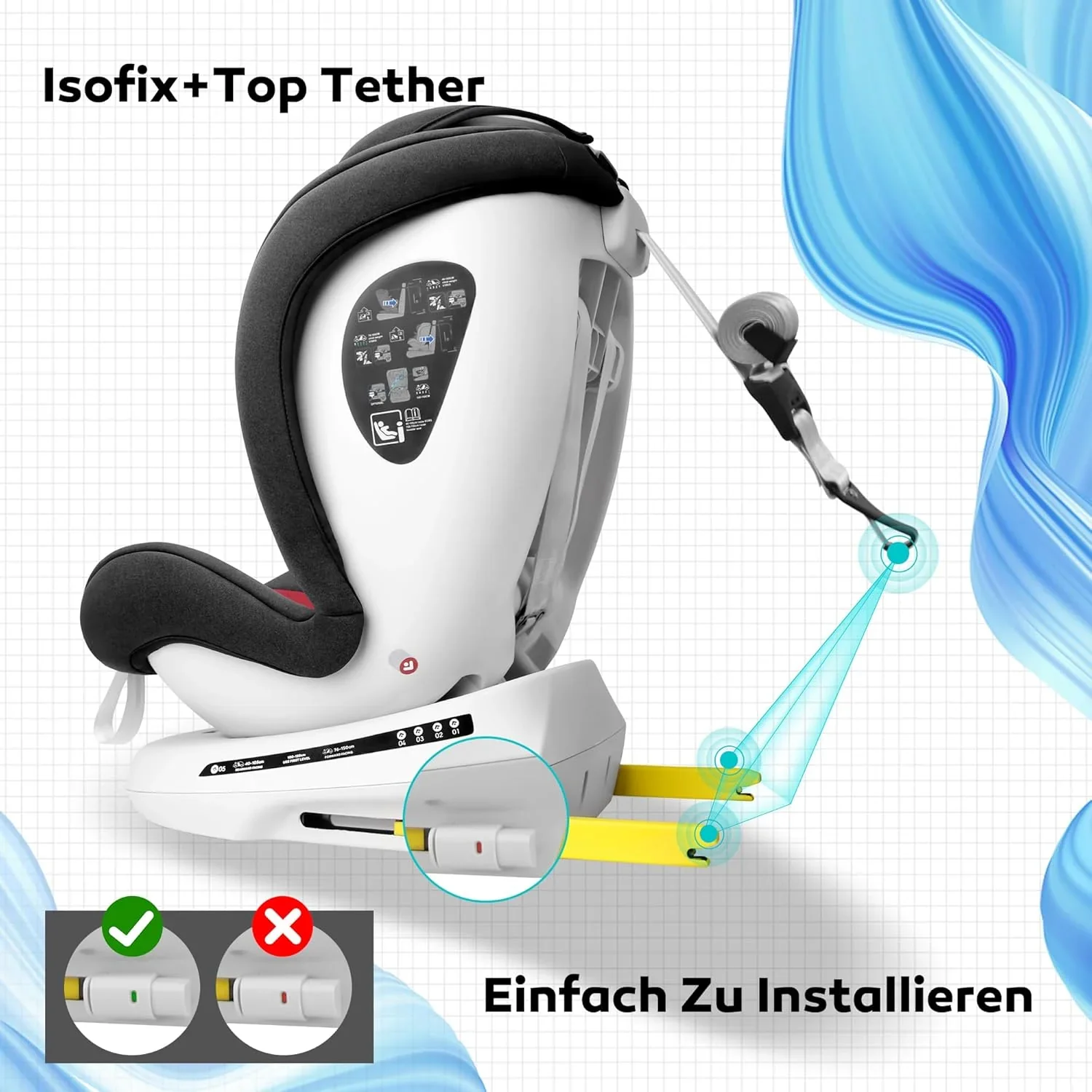 Miophy I-Size 360��drehbar Kindersitz, Gruppe 0+1/2/3, 0-12 Jahre, 40-150 cm, Baby Autositz mit isofix