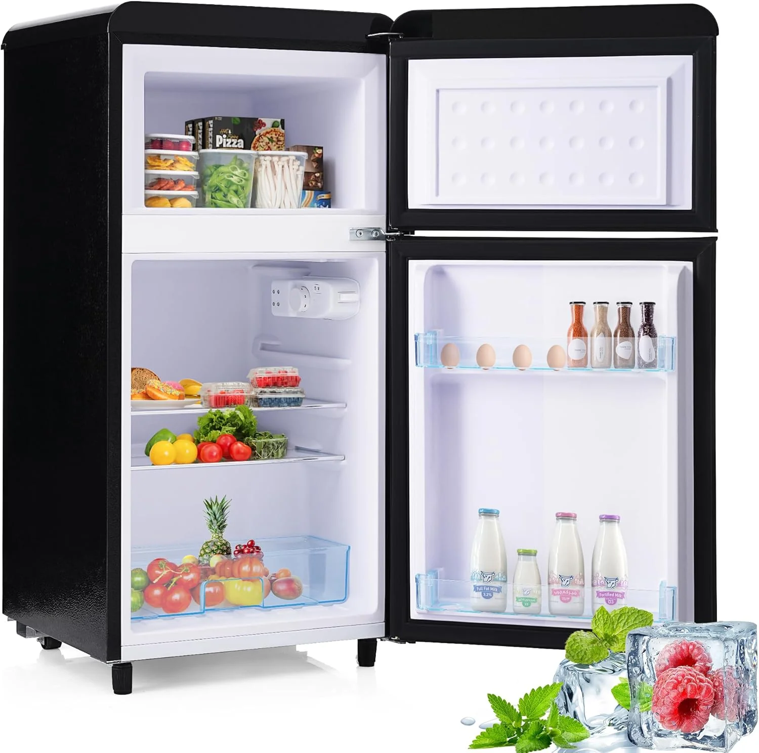 Merax K��hlschrank mit Gefrierfach, K��hl-Gefrierkombination, klein K��hlschrank mit 51L und Gefrierschrank 21L, Leise, LED, Glasablagen, Gem��sefach, T��rablagen, f��r K��che, Wohnzimmer, B��ro, Schwarz