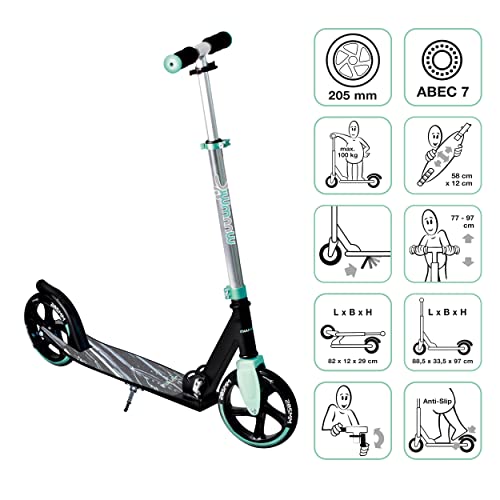 Muwwmi Muuwmi Scooter Aluminium 205, 8", Schwarz Türkis, 463 : Sport e tempo libero