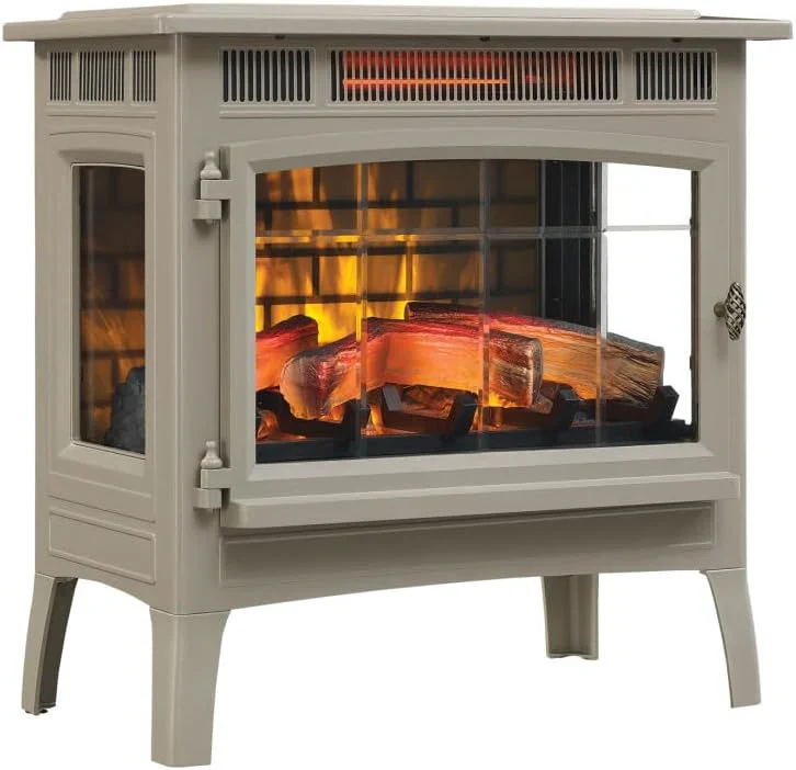 Freestanding Electric Fireplace Stove Heater with 3D Flame Effect for 1000 Sq. Ft